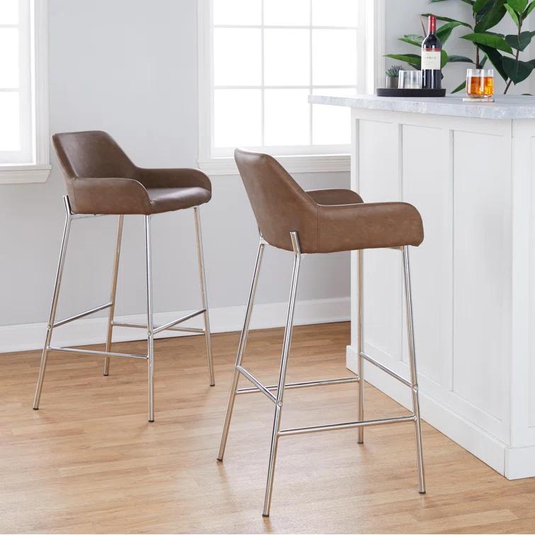 Upholstered Counter Stool with Metal Frame