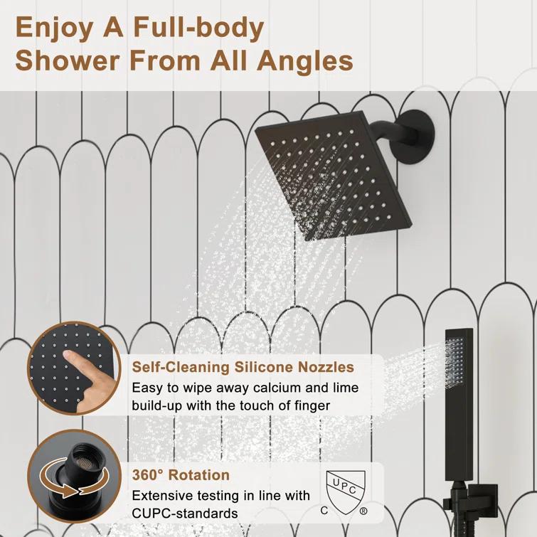 3 Functions 12 Inch Ceiling Mounted Thermostatic Shower System with 6 Body Jets