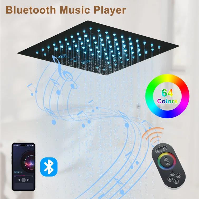 3 Functions 12 Inch Ceiling Mounted Thermostatic Shower System with 6 Body Jets