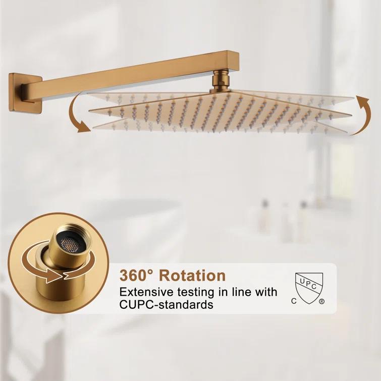 CASAINC KCHS0017-12BG 12 Inch Rainfall Thermostatic Shower System with Body Spray and Temperature Display