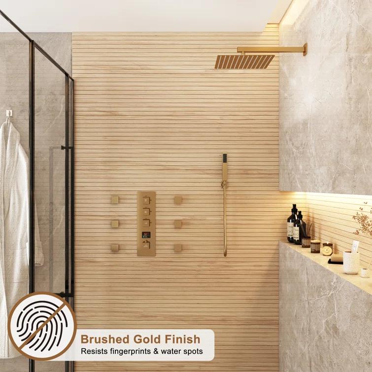 CASAINC KCHS0017-12BG 12 Inch Rainfall Thermostatic Shower System with Body Spray and Temperature Display