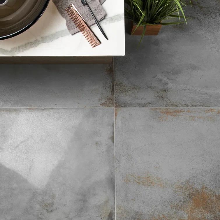 Large Format 23.62" x 47.24" Semi-polished Cement Look Porcelain Floor and Wall Tile