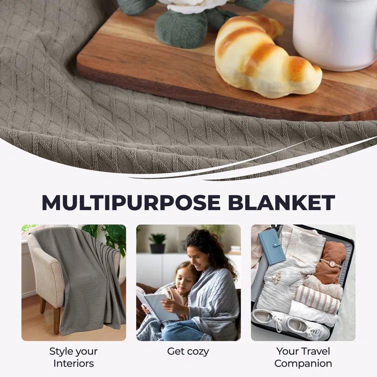 Superior Diamond Weave All-Season Bedding Cotton Throw Layering Blanket