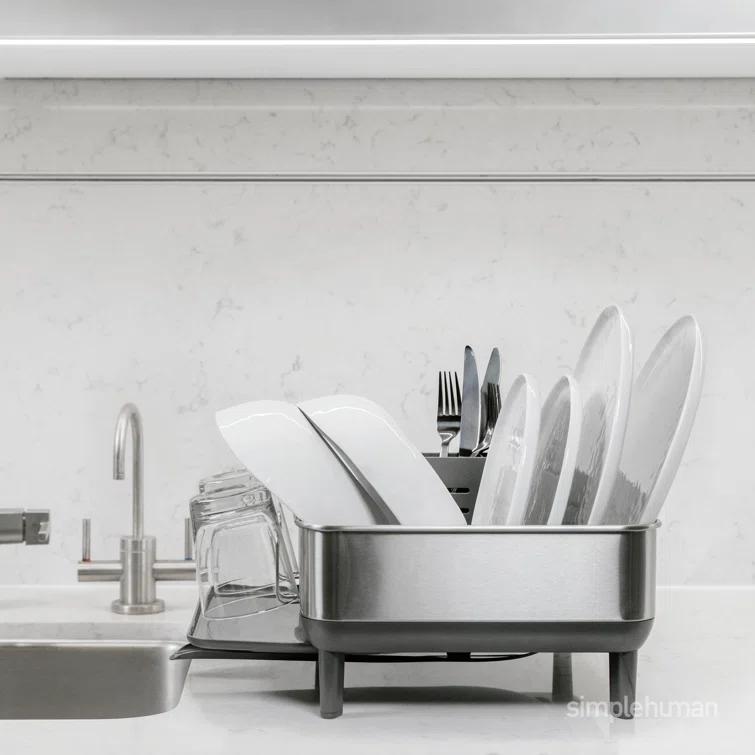 Simplehuman Compact Dish Drying Rack, Brushed Stainless Steel Frame