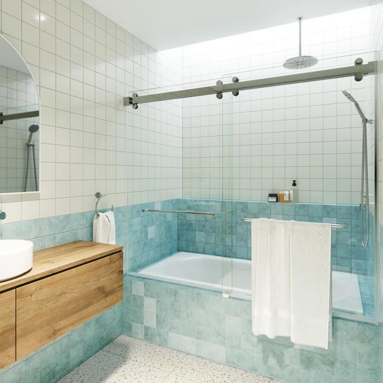 Polaris 60 in. x 60 in. Fully Frameless Sliding Bypass Bathtub Door