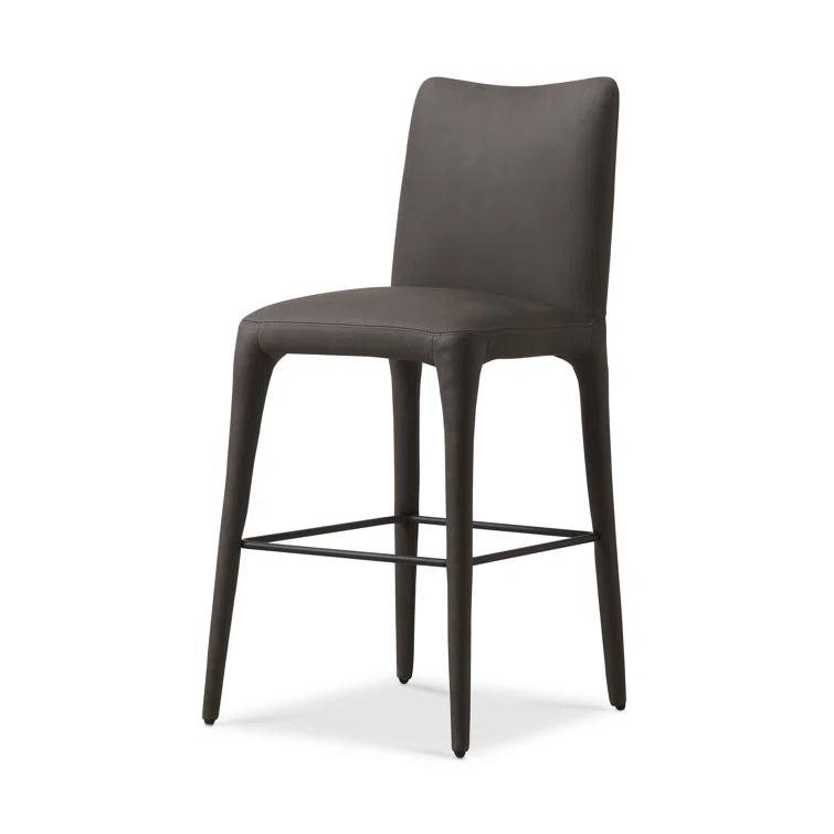 Heritage Graphite Top Grain Leather Counter Stool with Iron Legs