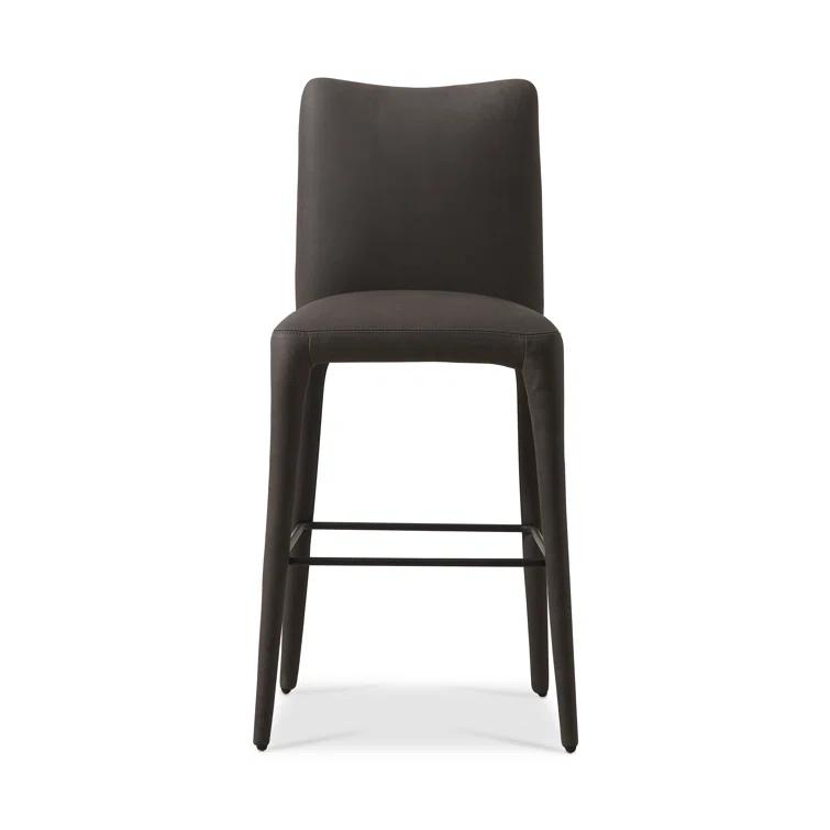 Heritage Graphite Top Grain Leather Counter Stool with Iron Legs