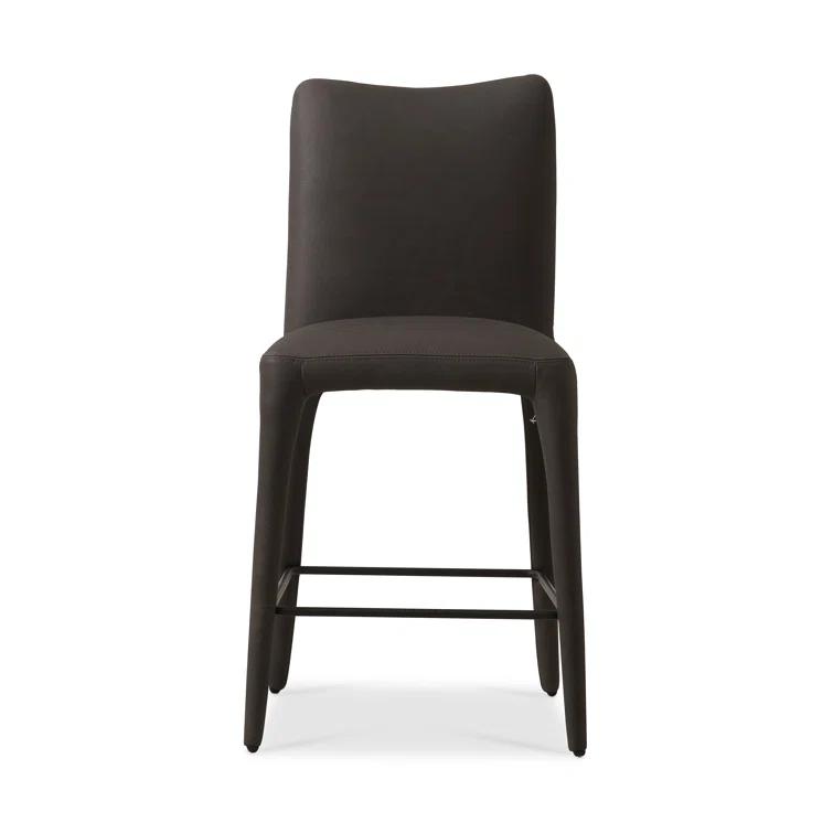 Heritage Graphite Top Grain Leather Counter Stool with Iron Legs