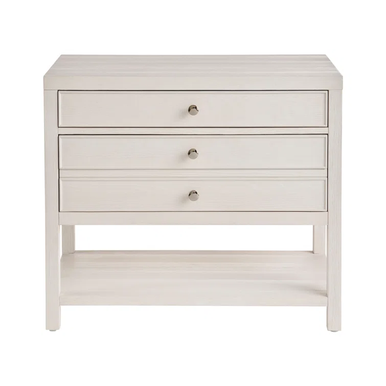 White Sand Coastal 2-Drawer Nightstand with Open Shelf