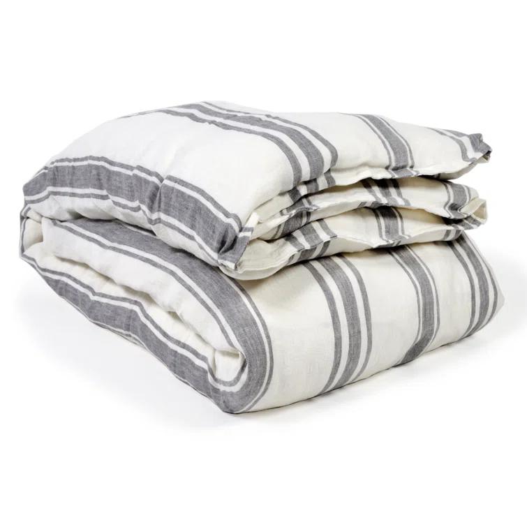 Jackson Linen Duvet by Pom Pom at Home - Cream and Gray / Queen