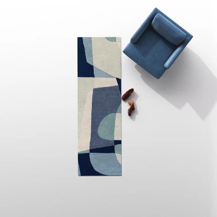 Gaye Geometric Handmade Tufted Wool Teal/Navy/Beige Area Rug