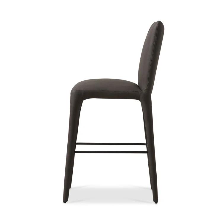 Heritage Graphite Top Grain Leather Counter Stool with Iron Legs