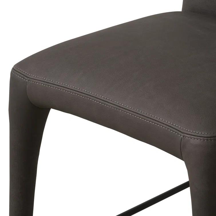Heritage Graphite Top Grain Leather Counter Stool with Iron Legs