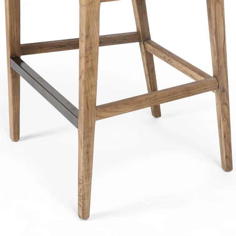 Toasted Parawood & Brass Swivel Bar Stool with Linen-Blend Seat