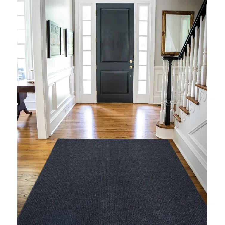 Ottomanson Stepwell Collection Utility Ribbed Garage Mat/Patio/Long Hallway Runner Rug, Black