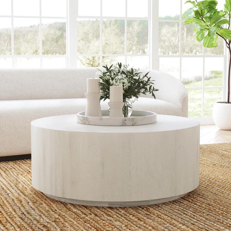 Layne 42" Round White Wash Oak Coffee Table