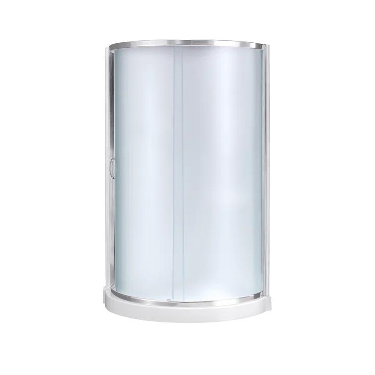 OVE Decors Breeze Framed Round Shower Kit w/ Frosted Glass, Base, Wall in Chrome Finish