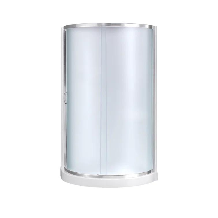 OVE Decors Breeze 40 in. Framed Round Shower Kit w/ Frosted Glass, Base, Wall in Chrome Finish