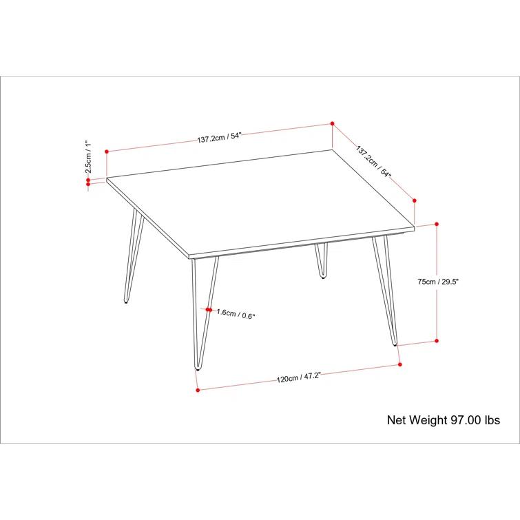 Hunter Solid Mango Wood Dining Table, Industrial Style with Hairpin Legs, Seats 6
