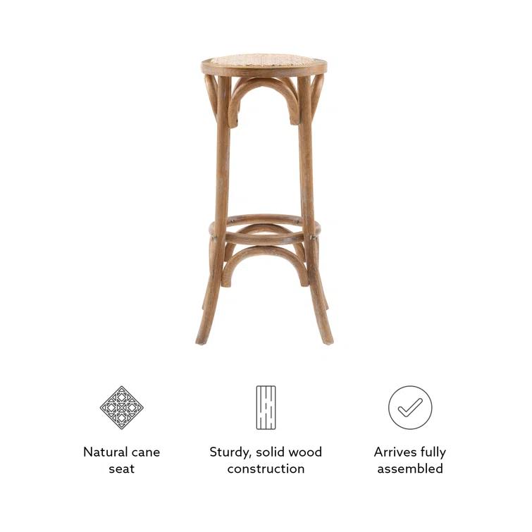 Dovecove Rae Round Rattan Seat Counter Stool with Solid Wood Frame