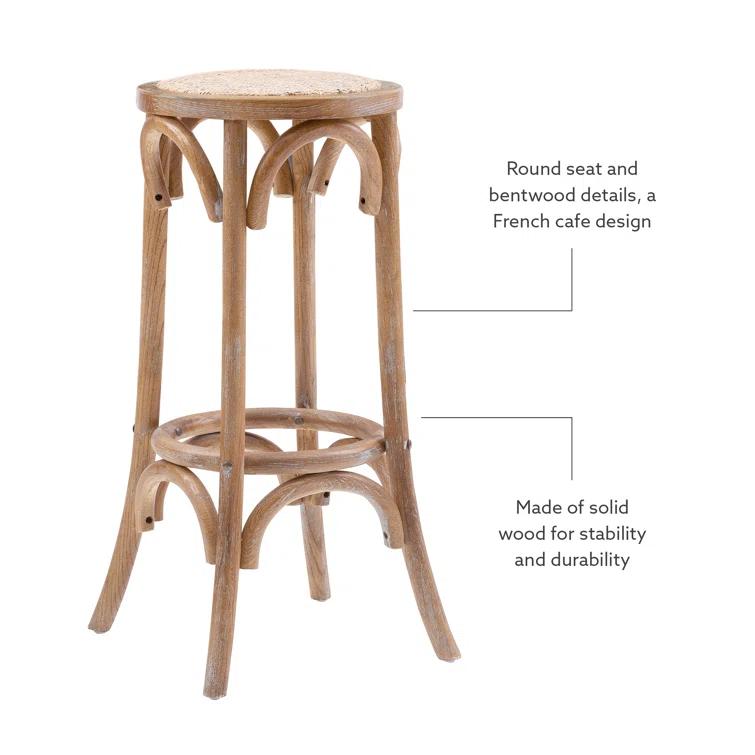 Dovecove Rae Round Rattan Seat Counter Stool with Solid Wood Frame