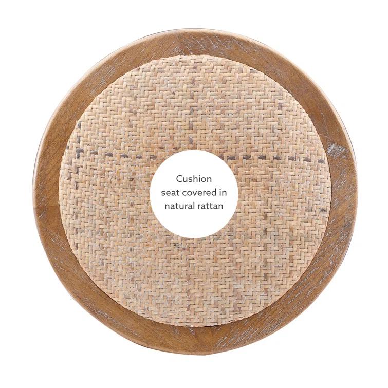 Dovecove Rae Round Rattan Seat Counter Stool with Solid Wood Frame