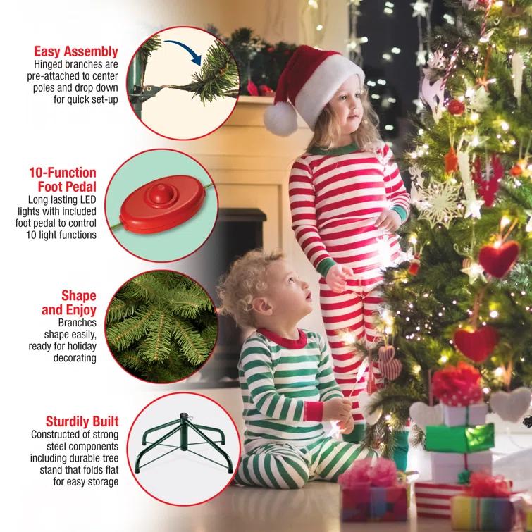 12' Prelit Pencil Slim Feel Real Downswept Douglas Fir Artificial Christmas Tree Dual Color Lights - National Tree Company