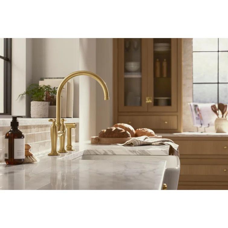 Edalyn by Studio McGee Two-Hole Bridge Kitchen Sink Faucet with Side Sprayer