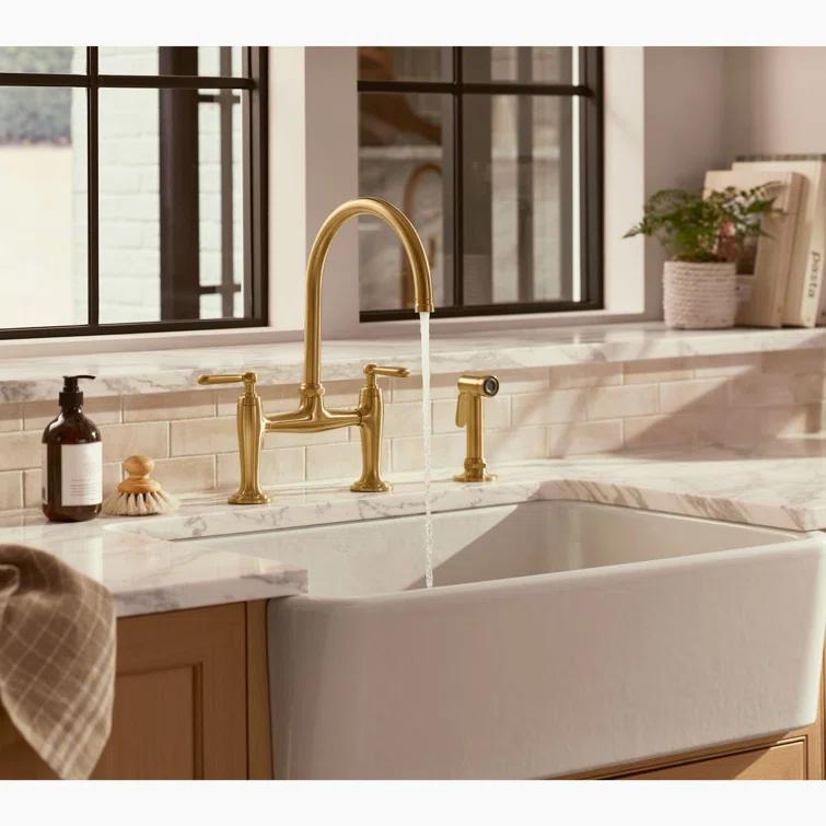 Edalyn by Studio McGee Two-Hole Bridge Kitchen Sink Faucet with Side Sprayer