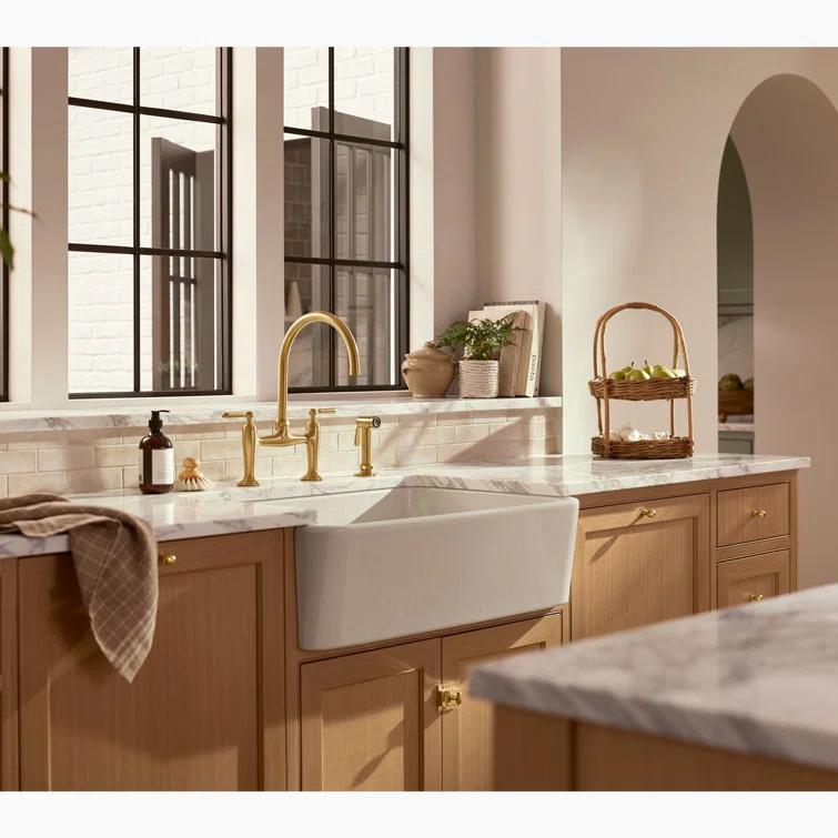 Edalyn by Studio McGee Two-Hole Bridge Kitchen Sink Faucet with Side Sprayer