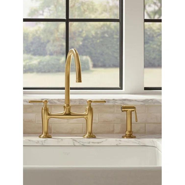 Edalyn by Studio McGee Two-Hole Bridge Kitchen Sink Faucet with Side Sprayer