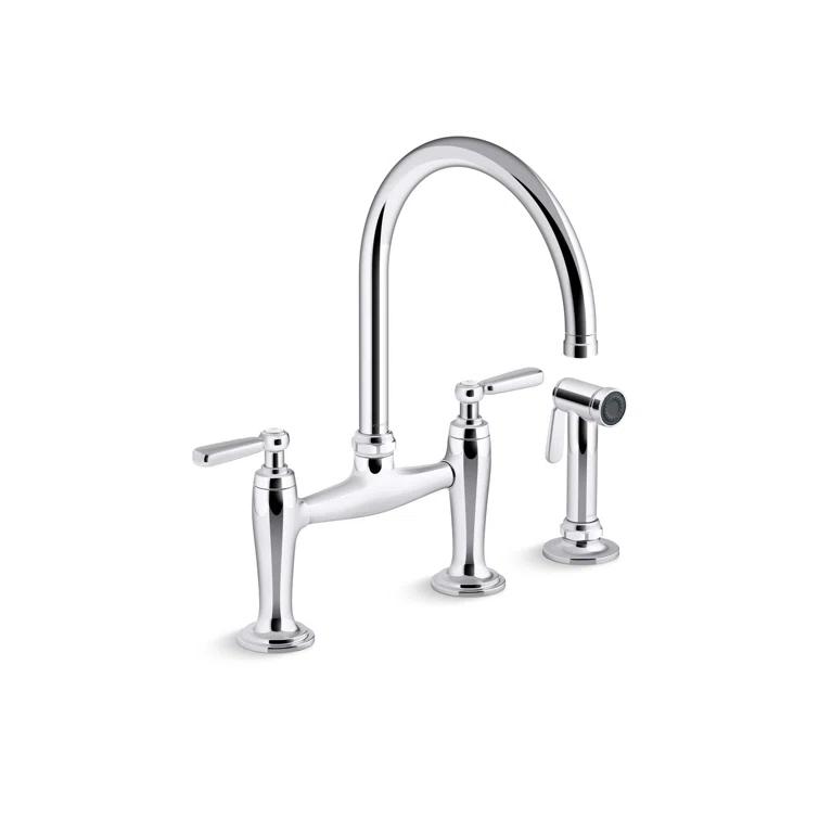 Edalyn by Studio McGee Two-Hole Bridge Kitchen Sink Faucet with Side Sprayer