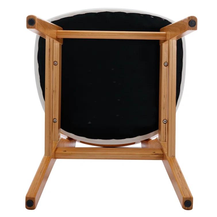Upholstered Faux Leather Seat Rattan Back Dining Chair, Solid Wood Frame Side Chair For Living Room