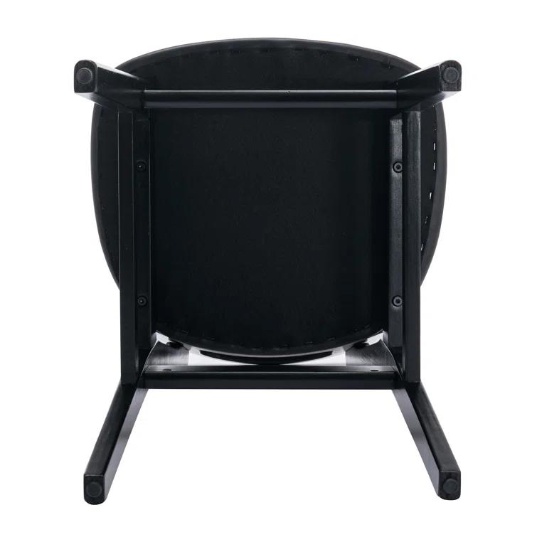 Upholstered Faux Leather Seat Rattan Back Dining Chair, Solid Wood Frame Side Chair For Living Room