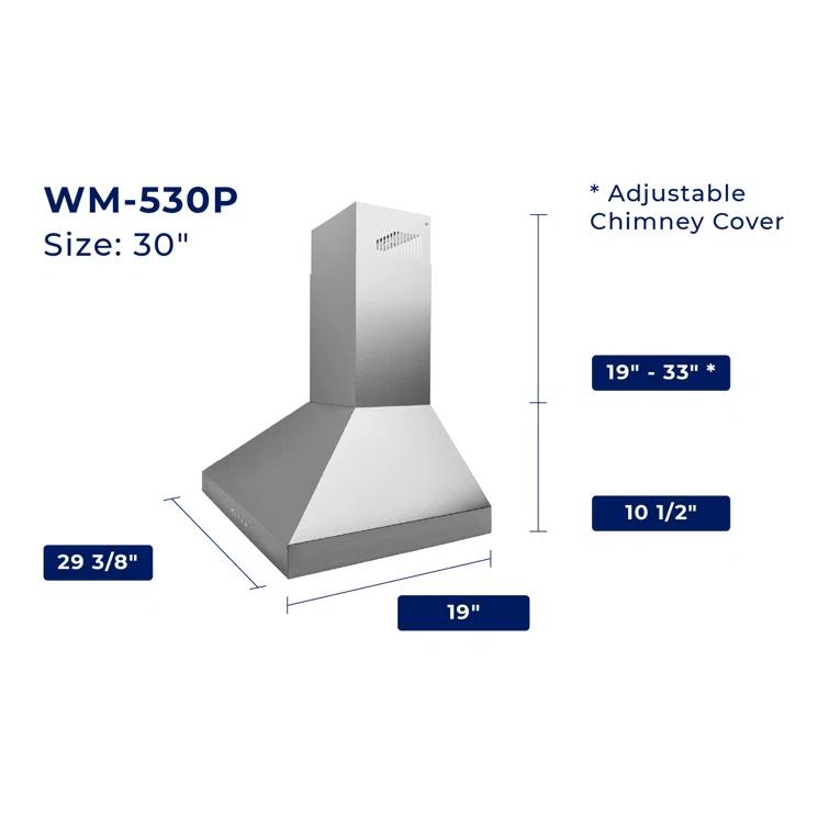 Hauslane 30" Stainless Steel Convertible Wall Range Hood with Baffle Filter