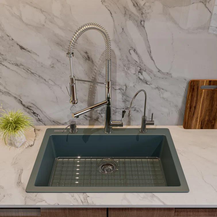 29.88'' L Drop-In Single Bowl Granite Kitchen Sink