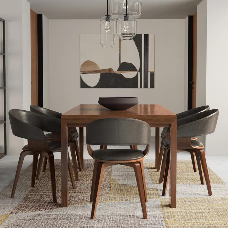 Simpli Home Lowell Bentwood Upholstered Dining Chair with Curved Backrest in Mid-Century Modern Style