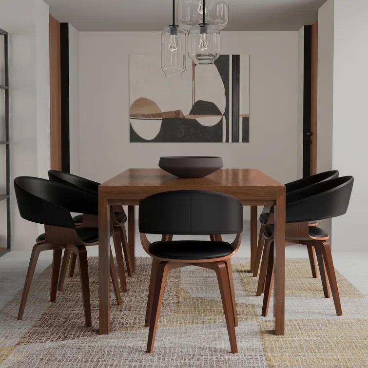 Simpli Home Lowell Bentwood Upholstered Dining Chair with Curved Backrest in Mid-Century Modern Style