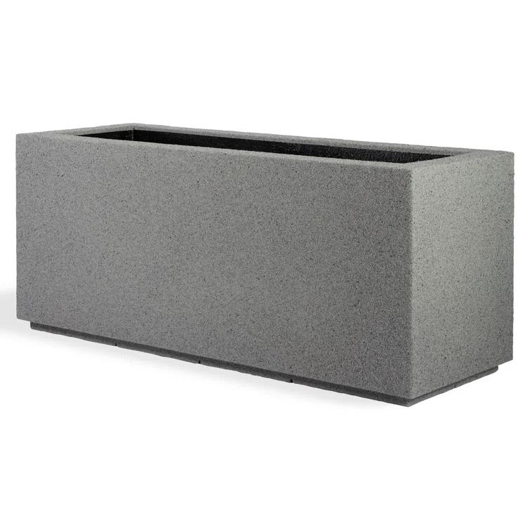 PolyStone Milan Tall Modern Outdoor/Indoor Rectangular Trough Planter, 46" L X 17" W X 19" H, Lightweight, Heavy Duty, Weather Resistant, Polymer Finish, Commercial and Residential (Gray Granite)