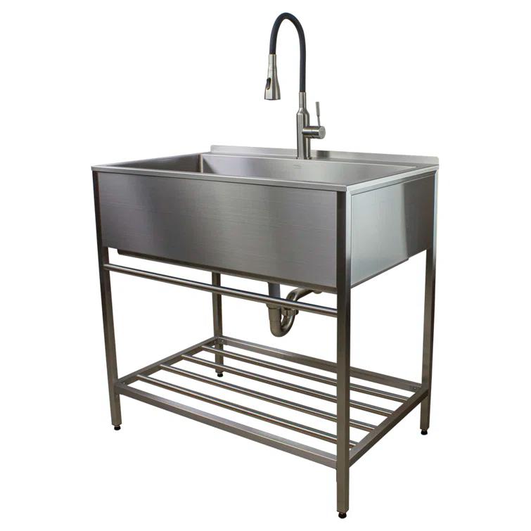 TFH-3622-SS 36'' L x 22'' W Free Standing Laundry Sink with Faucet