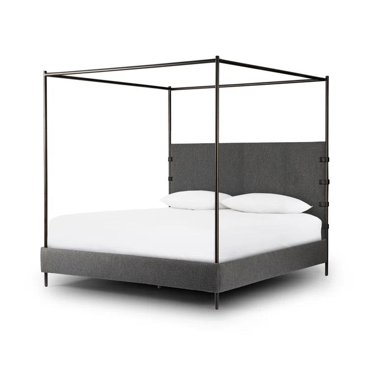 Knoll Charcoal Queen Upholstered Canopy Bed with Metal Frame