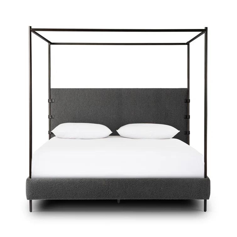 Knoll Charcoal Queen Upholstered Canopy Bed with Metal Frame