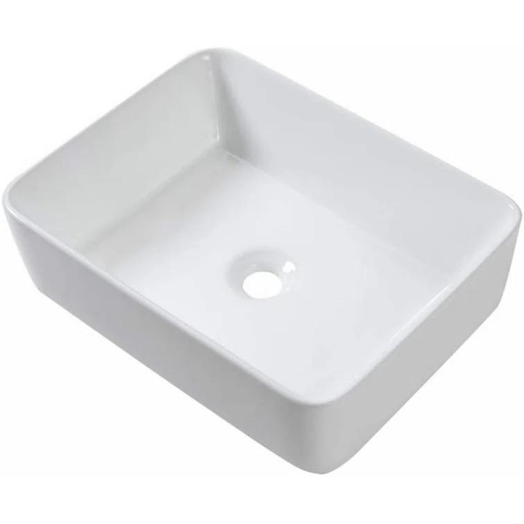 Myhomekeepers 15'' White Ceramic Rectangular Bathroom Sink with Faucet