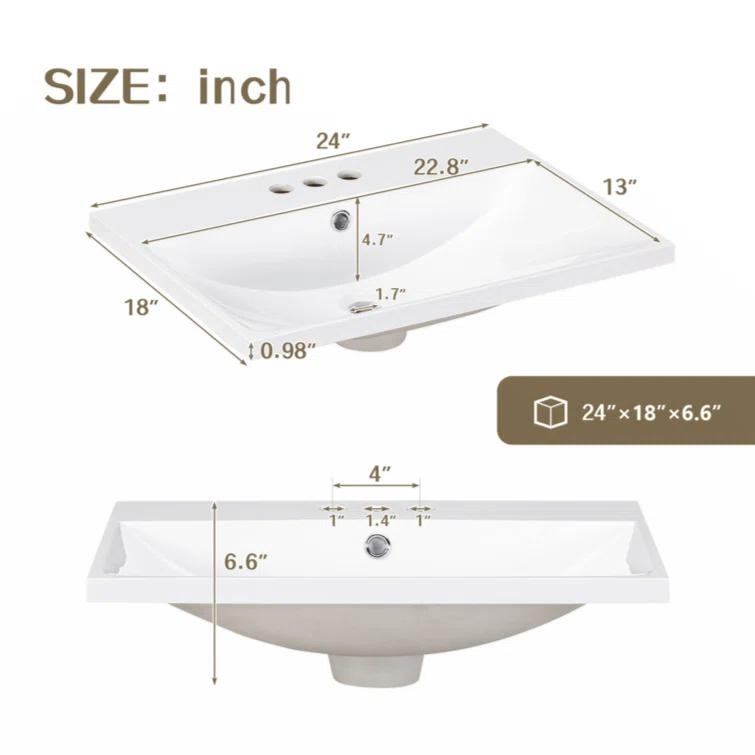 Wenty 18'' White Ceramic Rectangular Bathroom Sink
