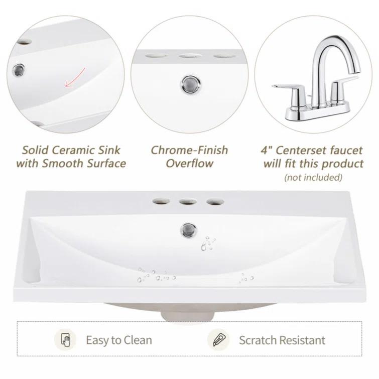 Wenty 18'' White Ceramic Rectangular Bathroom Sink