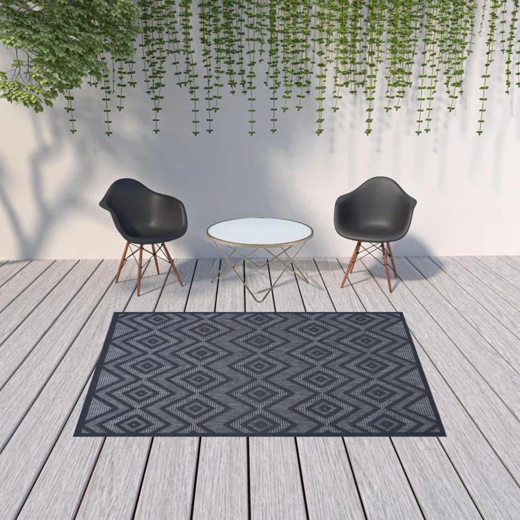 Foundry Select Versatile Diamond Navy Blue Indoor/Outdoor Area Rug
