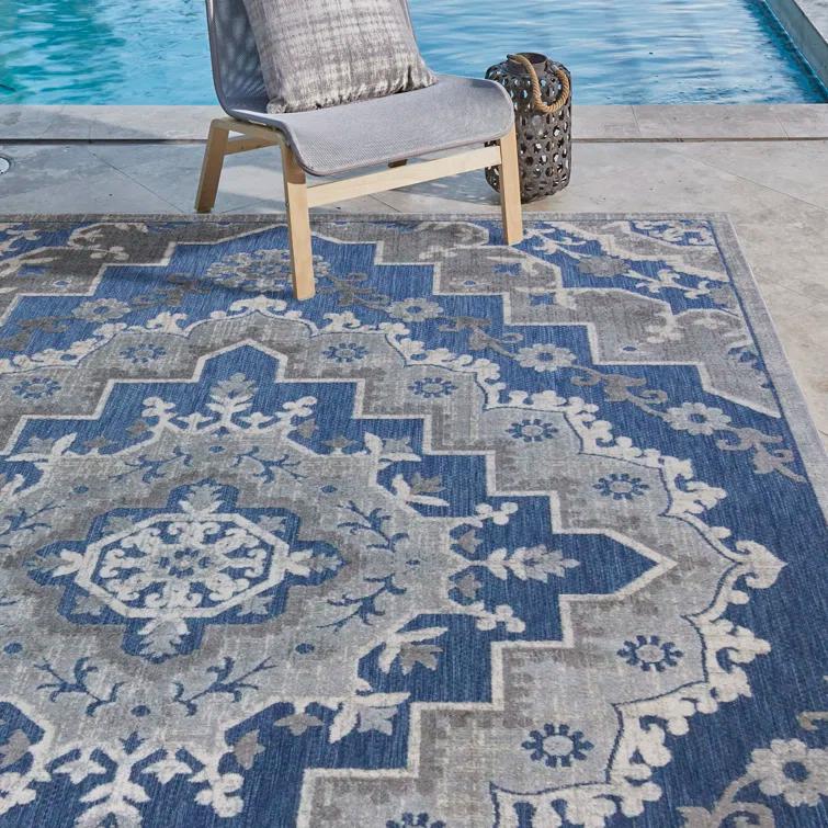 Gertmenian Fosel Arasi Blue/Gray Transitional Mandala Style Flatweave Indoor/Outdoor Area Rug