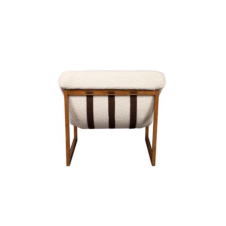White Boucle Upholstered Oak Sled Base Armchair