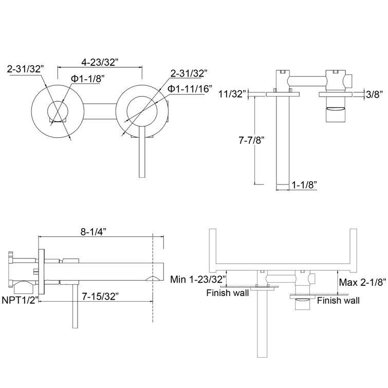 Bathroom Sink Faucet, Ssingle Handle Wall Mount Lavatory Faucet, Bathroom Vanity Faucet With Brass Rough-in Valve