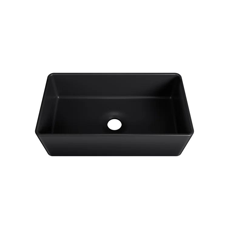 33" L x 20" W Fireclay Farmhouse Kitchen Sink with Sink Grid and Basket Strainer